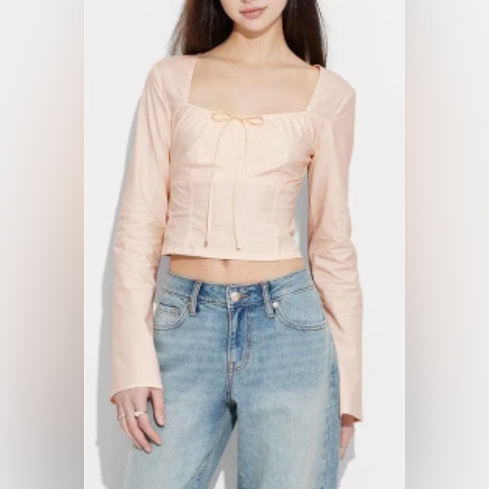 Women’s Long Sleeve Cotton Milkmaid Top Light Pink L